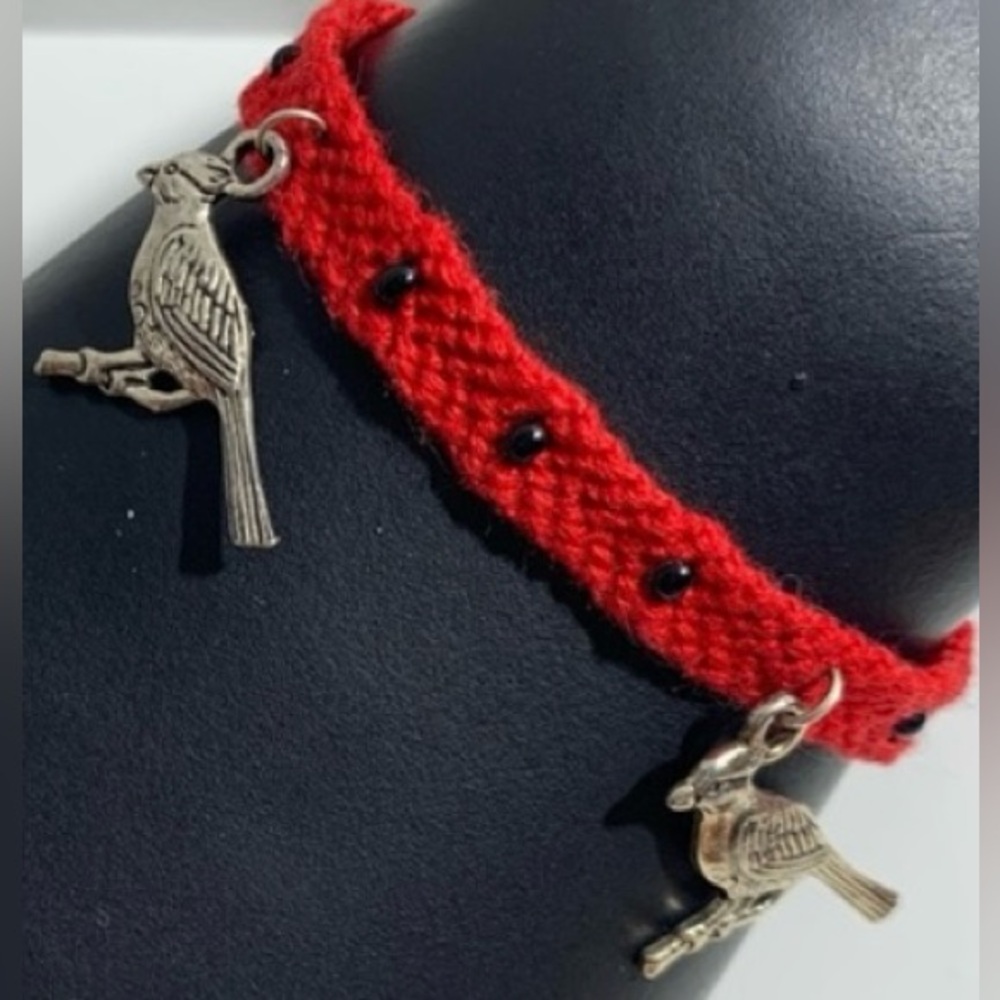 Hand crafted beaded with silver bird charms macrame bracelet